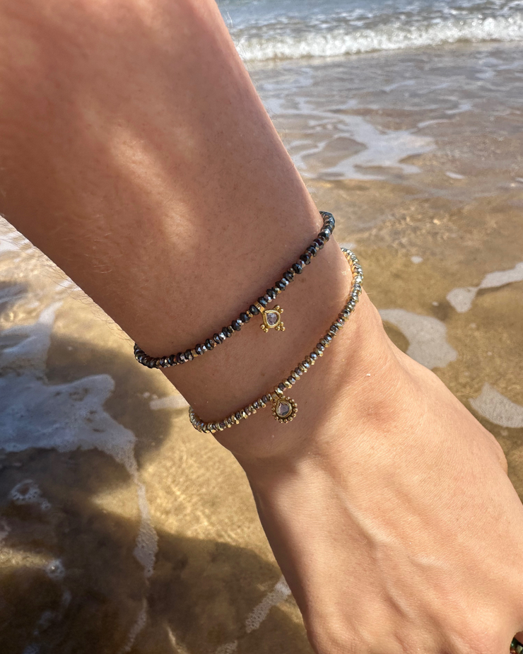 Aurora Bracelet Featuring Grey and Gold Hematite Stones & A little Rough Diamond