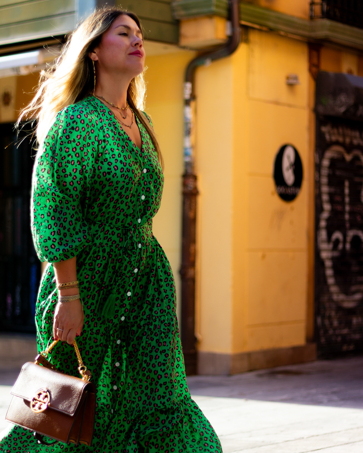 Green Leopard Dress – 100% Silk