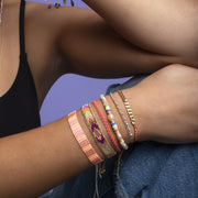 HANDWOVEN NEON-BEADS BRACELET IN PINK WITH ROSE GOLD BEADS
