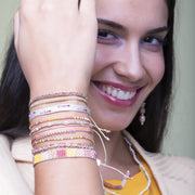 HANDMADE GLASS BEADS BRACELET IN PINK, GOLD AND YELLOW TONES