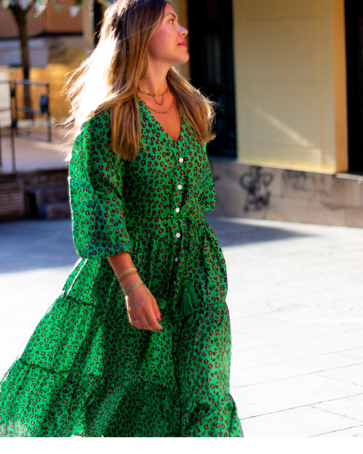 Green Leopard Dress – 100% Silk
