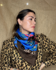 Leopard Blue Scarf- 100%Silk