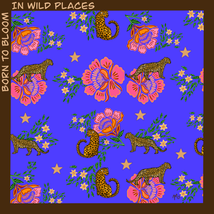 Leopard Blue Scarf- 100%Silk
