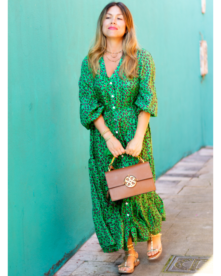green leopard maxi dress Aloruh Spring Summer Romantic Tropical Date Vacation Beach Spaghetti Strap Frill Trim Fitted Long Women's Dress Green Leopard Print