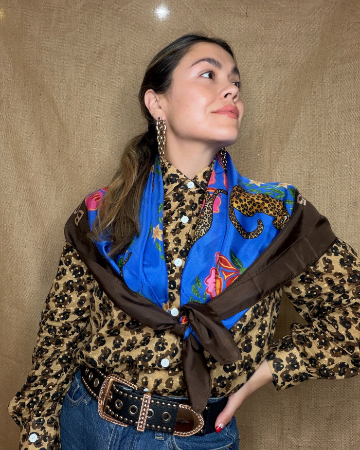 Leopard Blue Scarf- 100%Silk