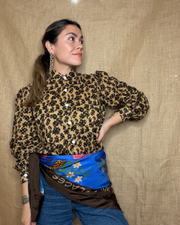 Leopard Blue Scarf- 100%Silk
