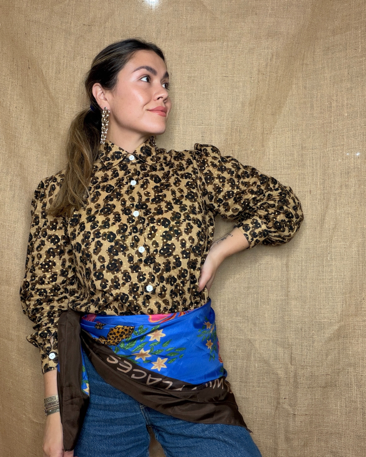 Leopard Blue Scarf- 100%Silk