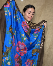 Leopard Blue Scarf- 100%Silk