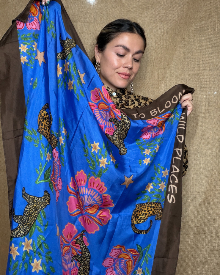Leopard Blue Scarf- 100%Silk