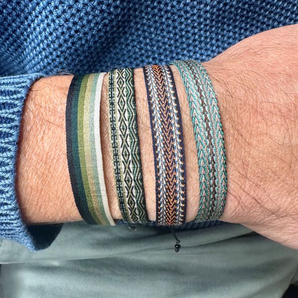 Handmade Bracelet in Green and Beige Tones For Him
