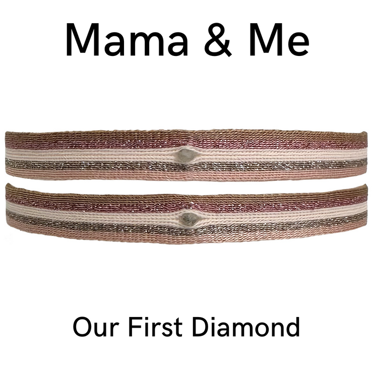 MAMA & ME HANDMADE GREY DIAMOND BRACELET SET IN PINK TONES