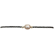 HANDMADE COCOA BRACELET IN DARK TONES FEATURING A FRESHWATER PEARL