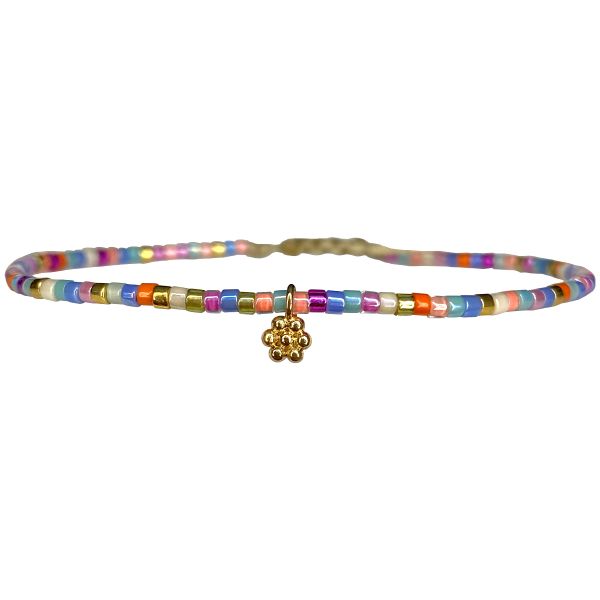 Handmade Flower Gold Charm for Kids in Blue and Pink Tones