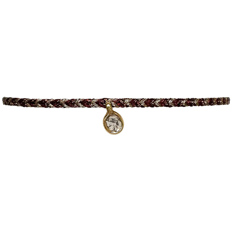 Handmade Diamond Bracelet in Burgundy, Silver and Gold Tones