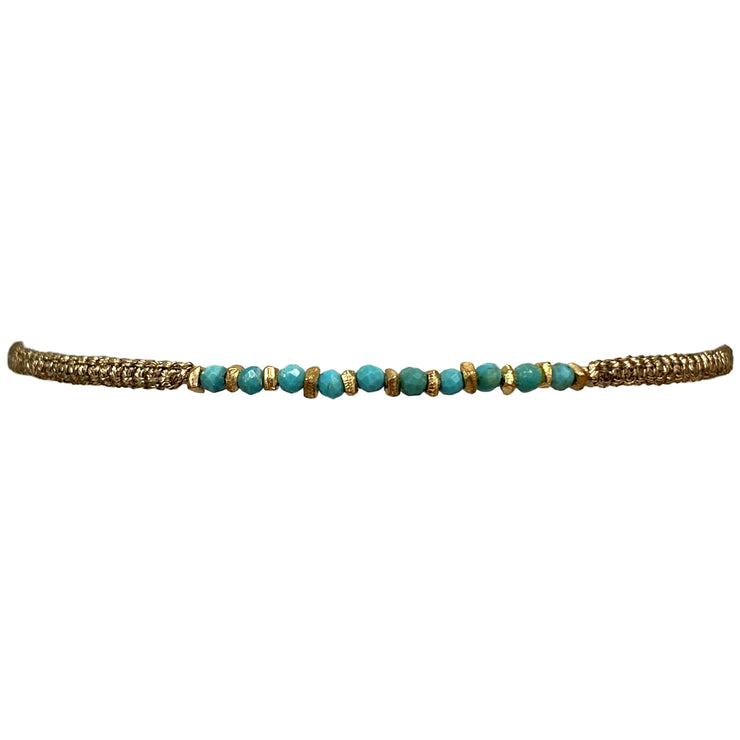 HANDMADE GEM BRACELET WITH TURQUOISE STONES AND GOLD BEADS