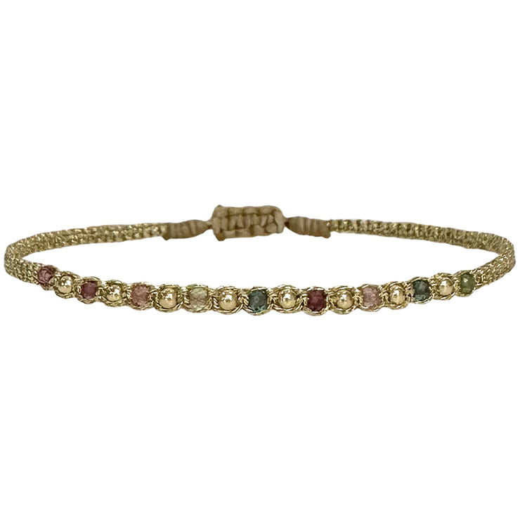 Goldy Handmade Bracelet Featuring Watermelon Tourmaline Stones and Gold