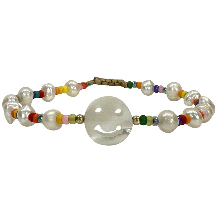 HANDMADE KIDS BRACELET FEATURING PEARLS AND A SMILE FACE CHARM