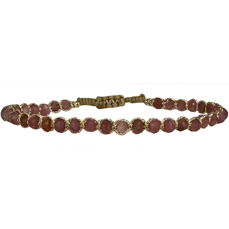 Handwoven Moon Bracelet Featuring Strawberry Tourmaline Stones