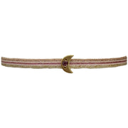 This delicate bracelet is handmade by our team of master artisans using polyester threads and a moon charm encrusted with a sparkling pink tourmaline stone. It's the perfect accessory to add a little sparkle in your life.  Details:      Pink Tourmaline semi-precious stone     Gold Vermeil setting     Women bracelet     Adjustable handwoven bracelet     Width 6mm