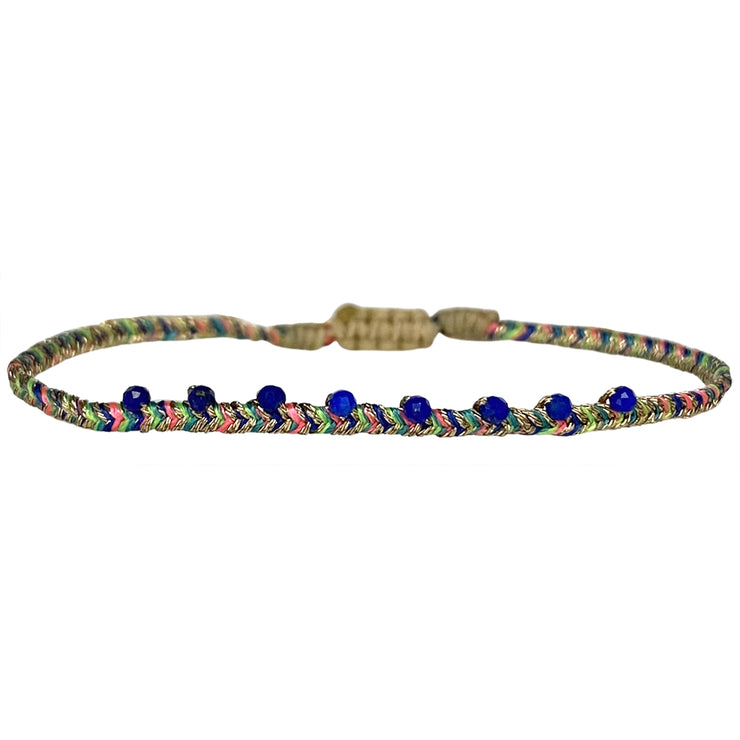 Handmade Velvet Bracelet In Neon Tones Featuring Lapis Lazuli Stones