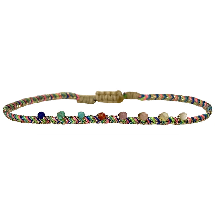 Handmade Velvet Bracelet In Neon Tones Featuring Gemstones Detail