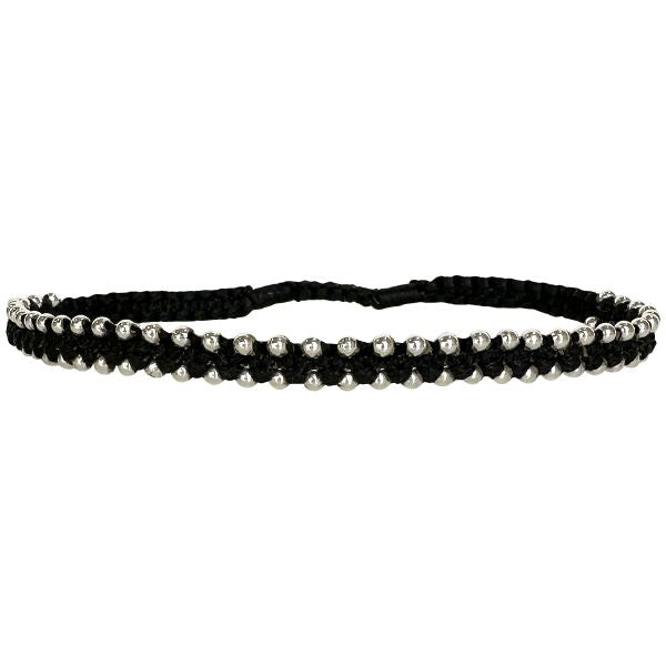 Trenza Handwoven Bracelet in Black With Silver Beads for Him