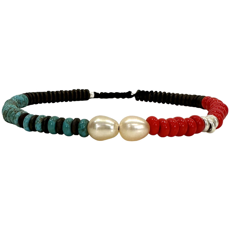 Handmade Men Bracelet In Red and Turquoise Colors