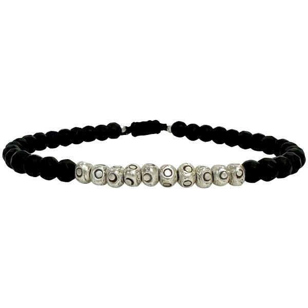 Black Onyx Handmade Bracelet with Silver Beads for Him