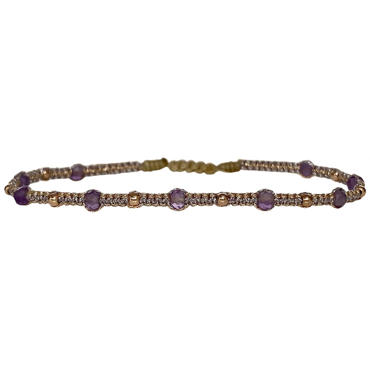 HANDMADE STONESAND BRACELET FEATURING AMETHYST STONE AND ROSE GOLD BEADS DETAILS
