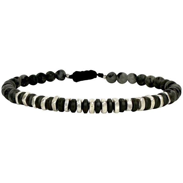 Hematite and Black Labradorite Handmade Bracelet with Silver Details