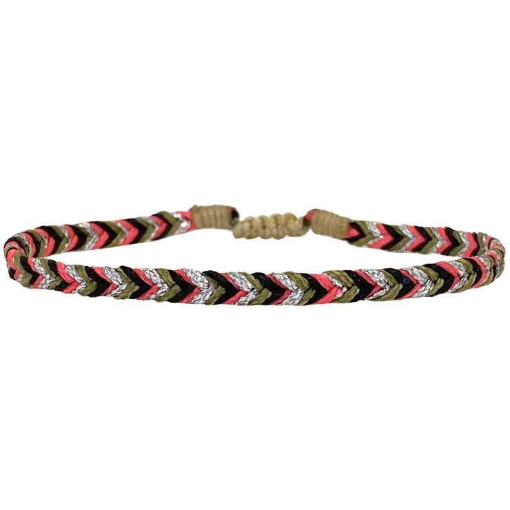 Trenza Handmade Bracelet In Pink, Black And Silver Tones