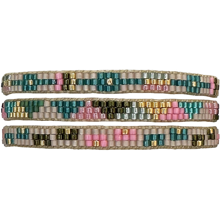 LIMITED STOCK PROMOTION: PAY 2, GET 3 Handmade Bracelets in Green and Pink Tones.