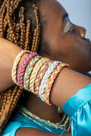 Handmade Vera Bracelet Using metallic Pink and Golden Threads