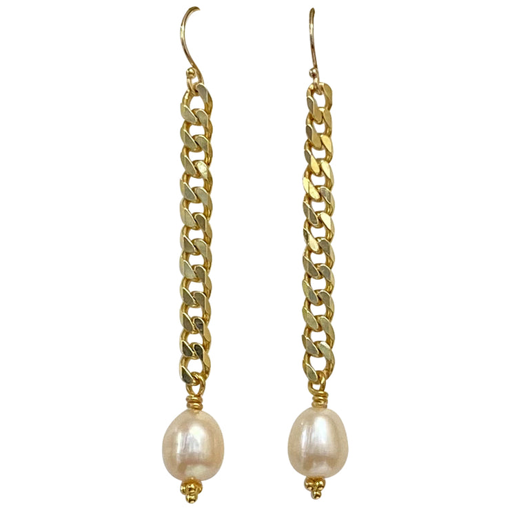 Long Golden Earrings With A Pearl Detail