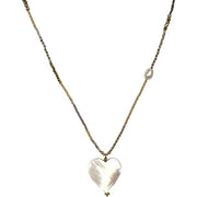 Mother Of Pearl Heart Charm Necklace in Grey Tones