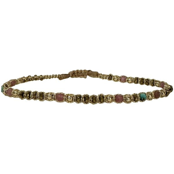 Greta Handmade Bracelet Featuring Intermixed Semiprecious Stones and Gold Beads