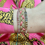 Handmade Vera Bracelet Using Brillant and Metallic Pink and Golden Threads