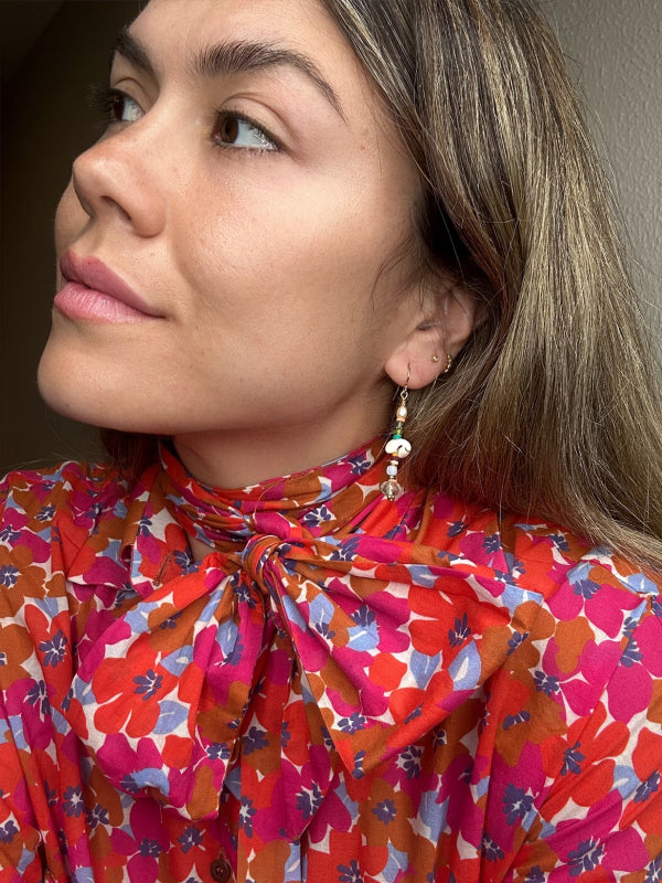 Caracola Earrings Featuring Shell Beads and Gemstones