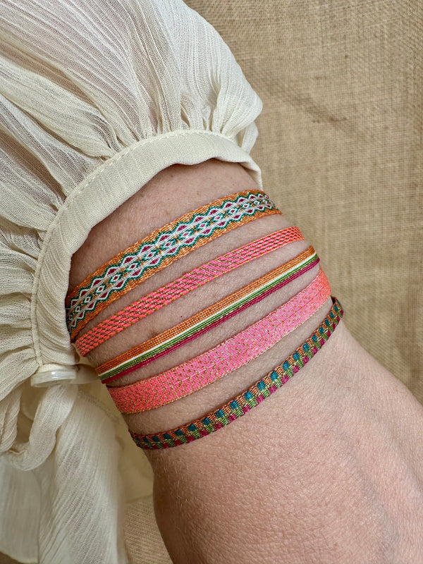 Handmade Basic Bracelet in Orange, Blue and Fucsia with Touches of Gold
