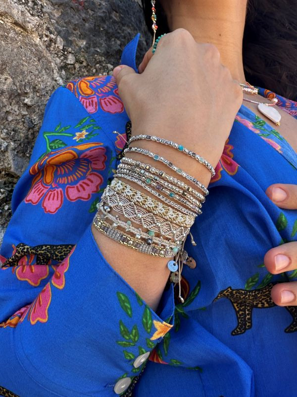 Natura Handmade Bracelet in SIlver Tones With Blue Details