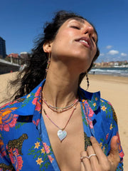 Mother Of Pearl Heart Charm Necklace in Neon Pink Tones