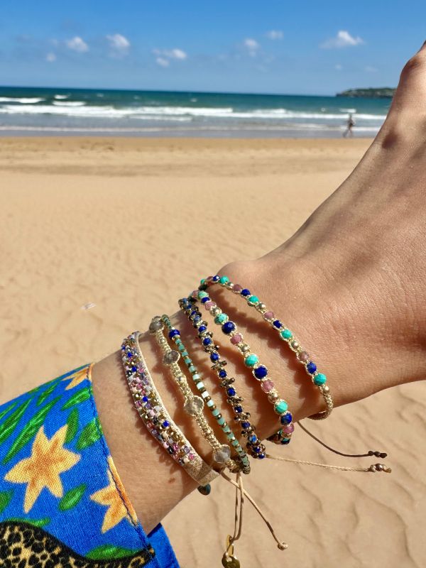 Handwoven Moon Bracelet Featuring Intermixed Semi-Precious Stones