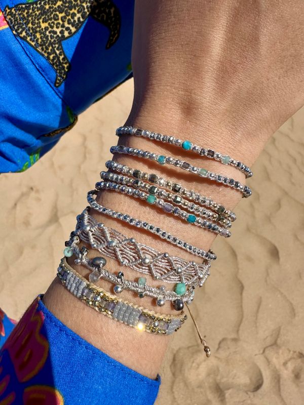 Greta Handmade Bracelet Featuring Intermixed Semiprecious Stones in Silver Tones