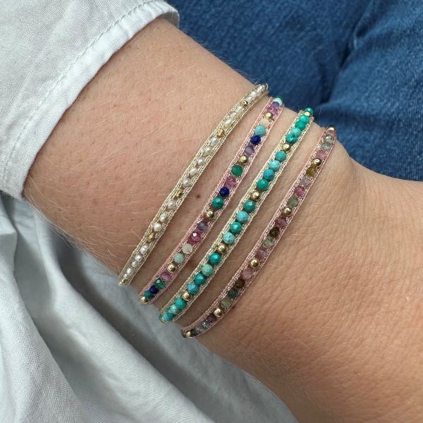 Handmade Sparkly Bracelet Featuring Intermixed Semiprecious Stones in Pink Tones