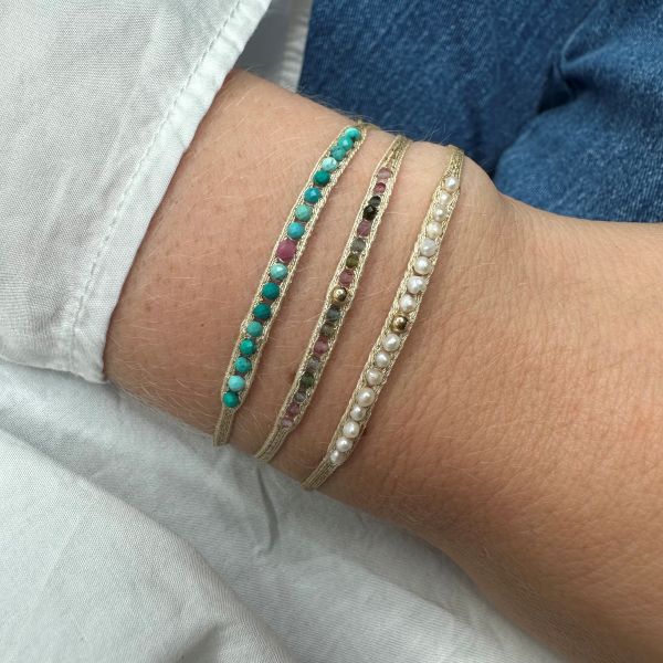 Handmade Frida Bracelet Featuring Turquoise Stones and Pink Tourmaline Stone