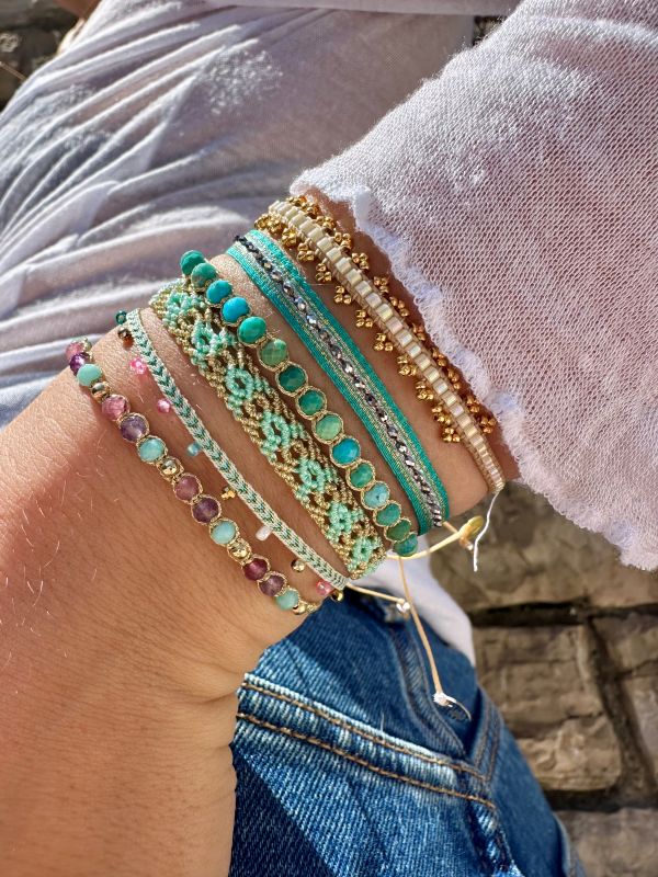 Handwoven Moon Bracelet Featuring Turquoise Semi-Precious Stones