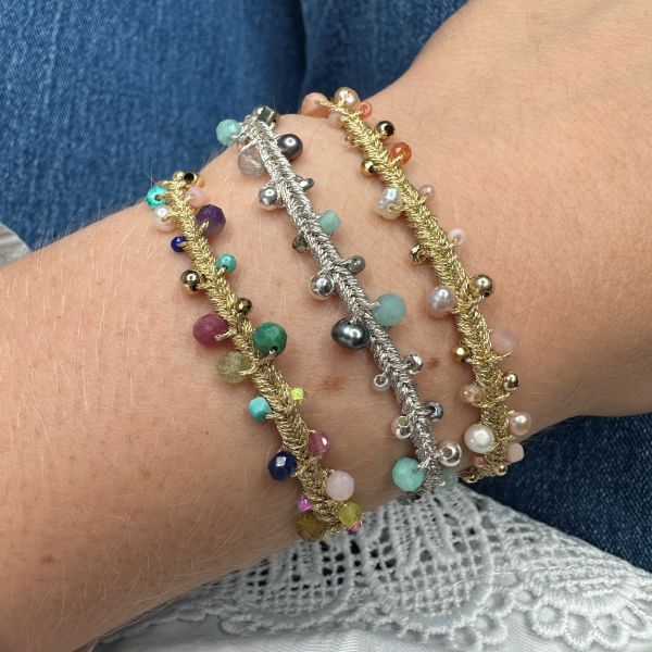 Natura Handmade Bracelet in SIlver Tones With Blue Details