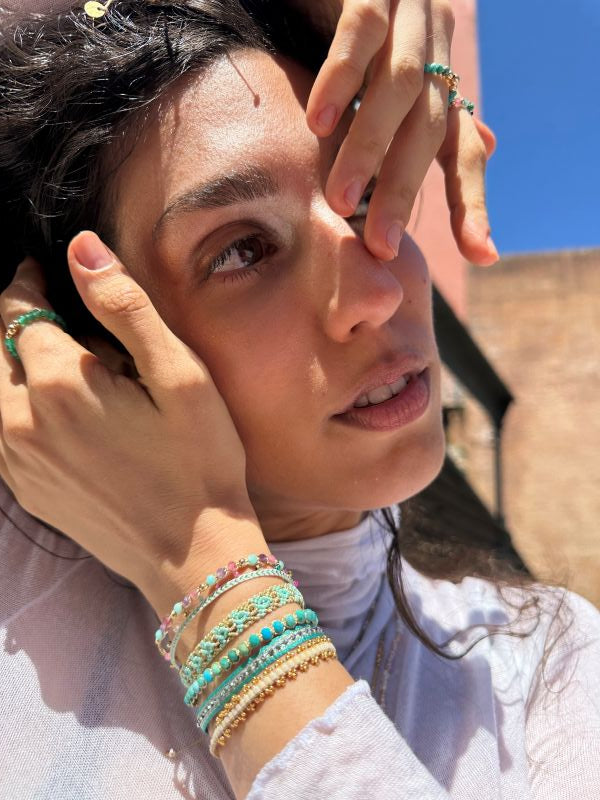 Handwoven Moon Bracelet Featuring Turquoise Semi-Precious Stones