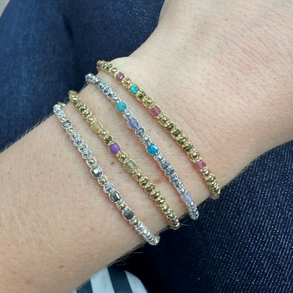 Greta Handmade Bracelet Featuring Intermixed Semiprecious Stones and Gold Beads