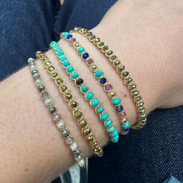 Handwoven Moon Bracelet Featuring Intermixed Semi-Precious Stones and Pearls
